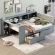 preview thumbnail 1 of 8, Wood Full Size Platform Bed with Storage Shelves, Drawers, Charging Station and Upholstered Headboard, Gray
