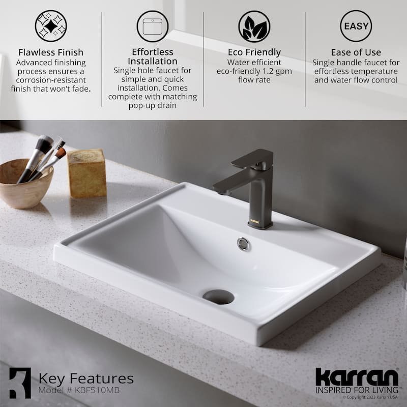 Karran Venda KBF510 Single-Handle Single Hole Basin Bathroom Faucet with Matching Pop-up Drain