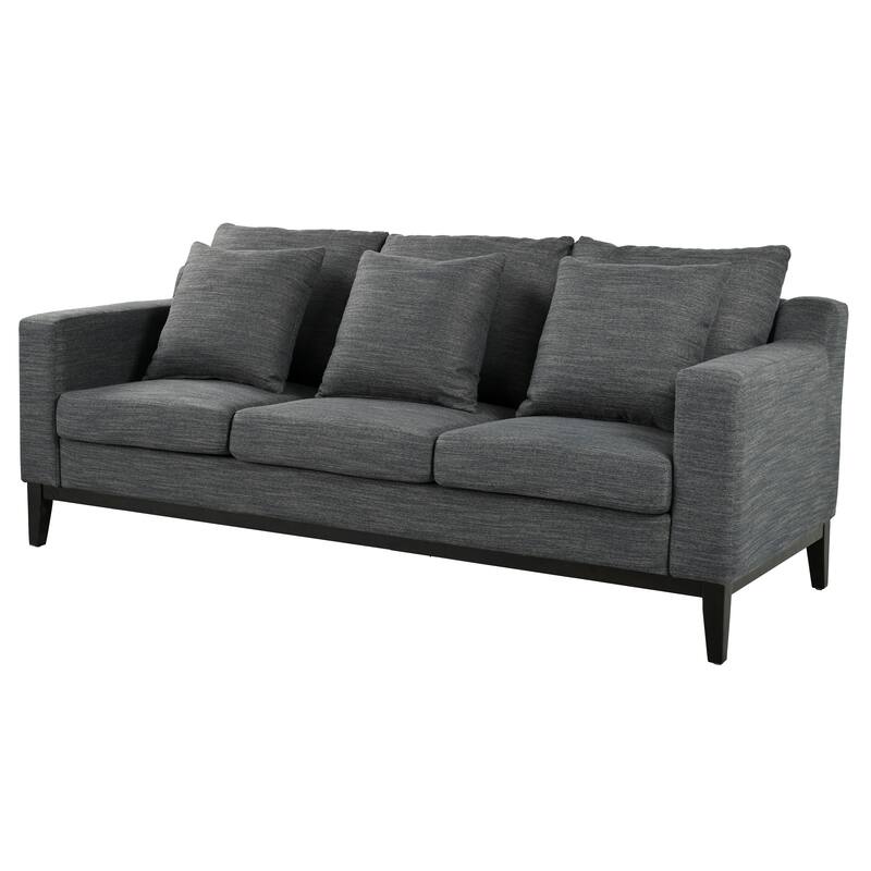 3-seat Sofa with Wooden Legs, Charcoal Polyester, for Living Room and Study