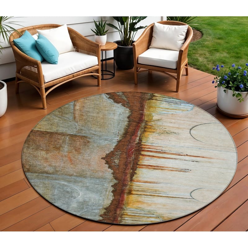 HomeRoots Abstract Transitional Rectangle Outdoor Rug - 8' Round