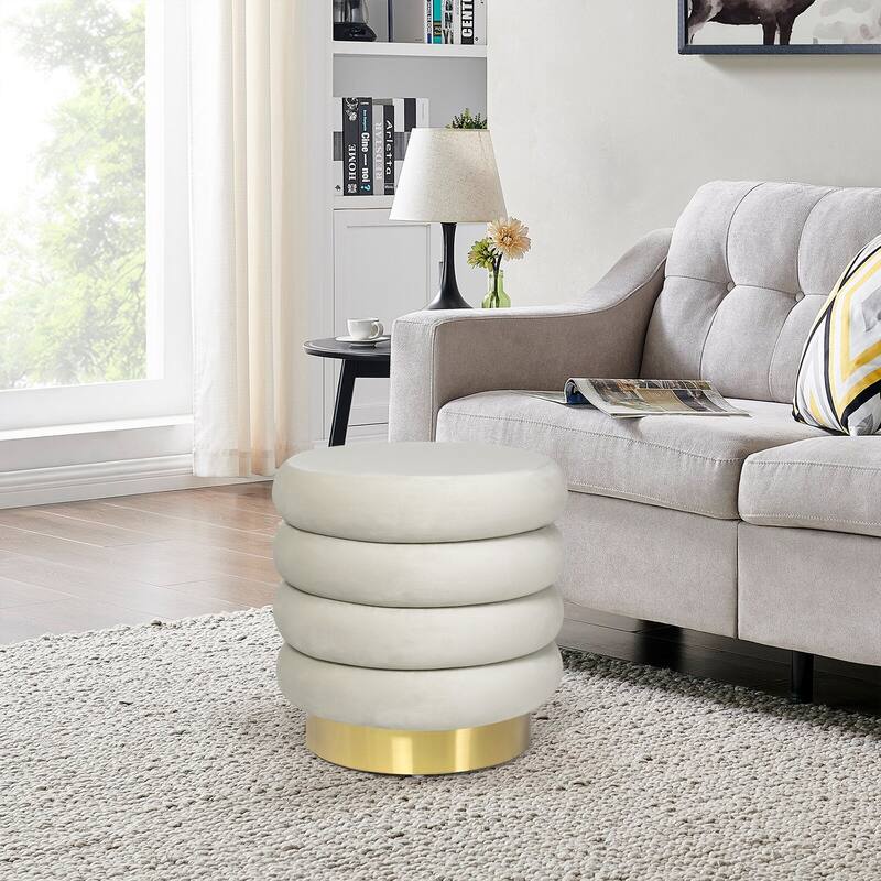 Adeco Round Storage Ottoman with Removable Lid, Vanity Velvet Footrest