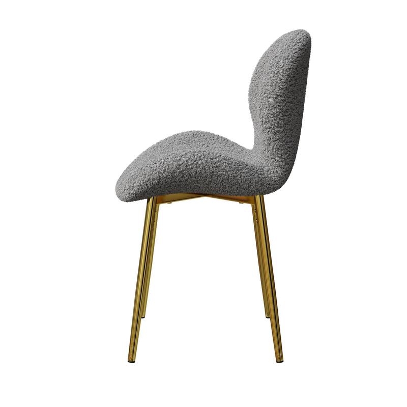 Modern minimalist teddy velvet Dining Chairs Set of 2 with sturdy gold metal legs and comfortable backrest design