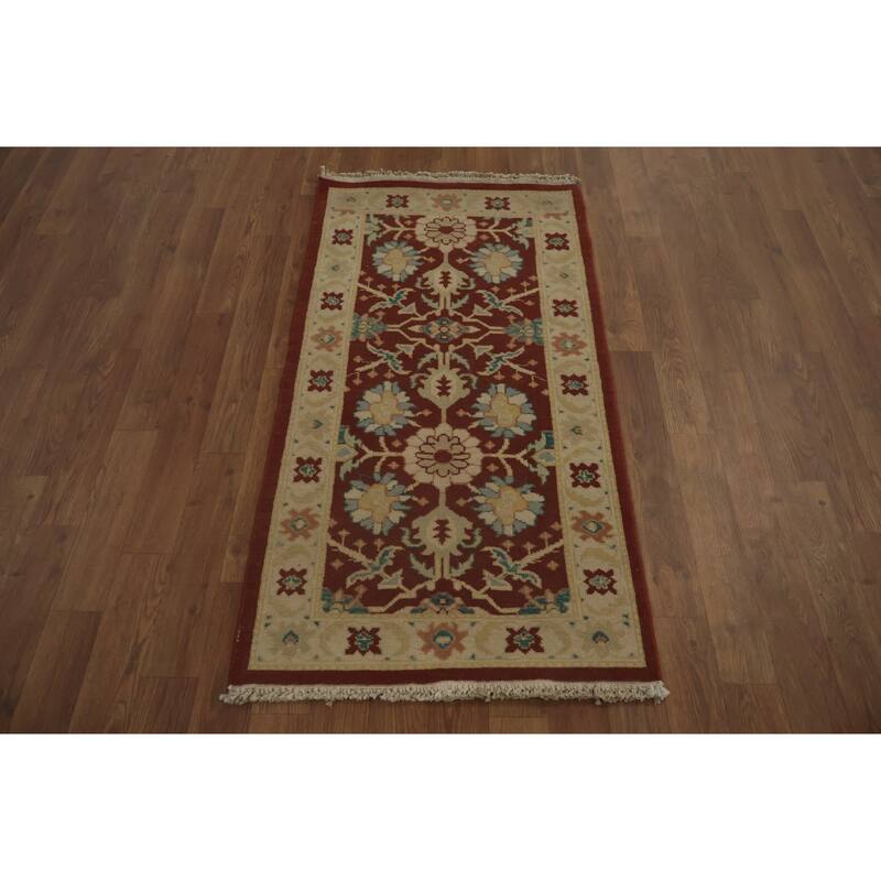 Hand Knotted Oriental 100% Wool Carpet Traditional All-Over Oranges & Rust Ziegler Area Rug - 3' 11'' X 2' 1''