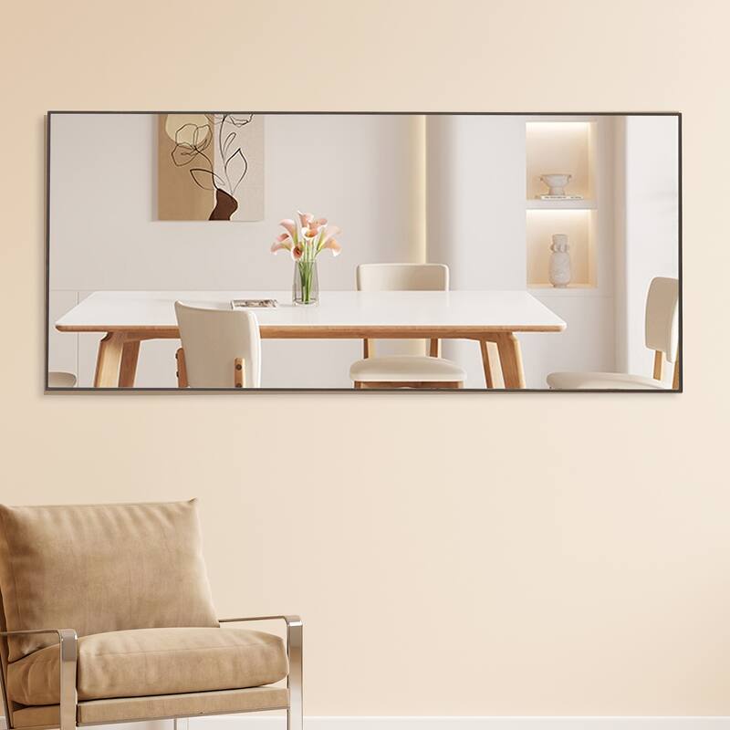 Roomfitters Full-Length Mirror with Black Solid Wood Frame, 71"x31.4" Floor Standing or Wall-Mounted Dressing Mirror