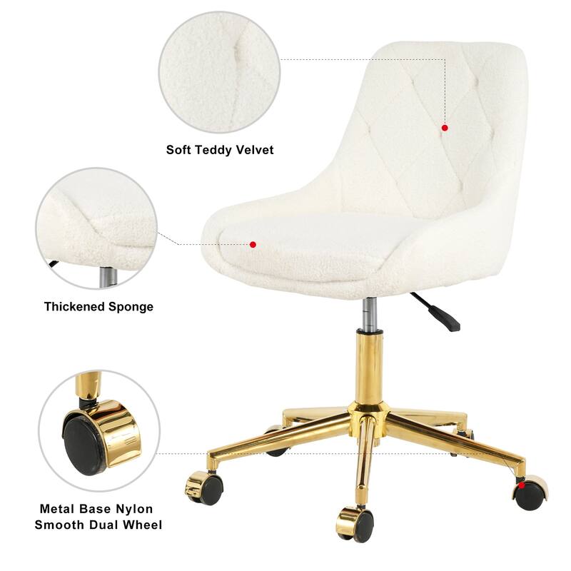 Beige+Gold Teddy 22.3" Tufted Accent Chair with Chrome Legs