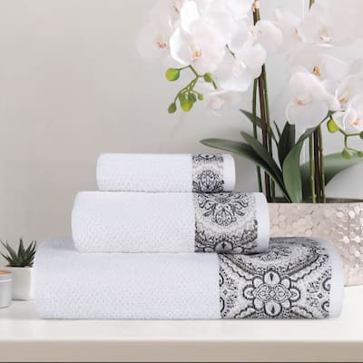 Superior Medallion Cotton Jacquard Texture 3 Piece Assorted Towel Set
