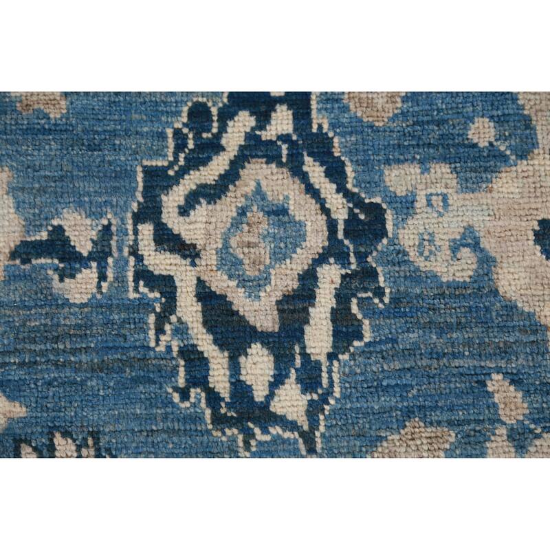 Hand Knotted Oriental 100% Wool Carpet Transitional All-Over Navy Blue & Blues Oushak Area Rug - 9' 4'' X 6' 4''