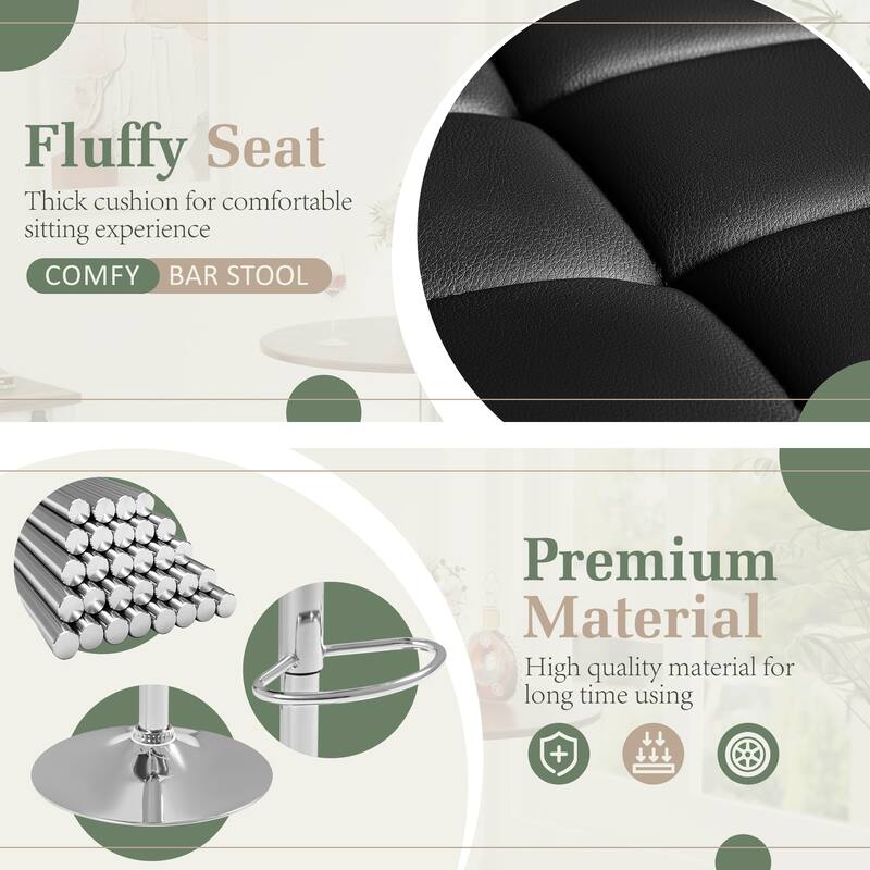 Furniwell Bar Stools Set of 2 Modern Height Adjustable Kitchen Swivel Barstool with Armrest - N/A