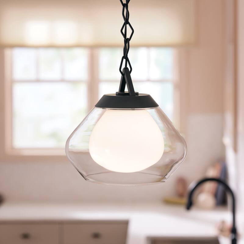 Kichler Lighting Nella 12 Inch 1 Light Pendant with Clear Outer Glass with Opal Interior Glass in Black