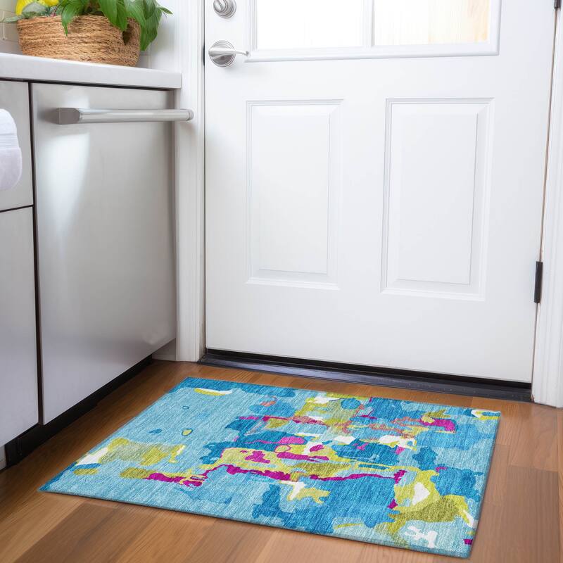 Premium Washable Super Soft Modern Abstract Mayfield Rug - Aqua - 1'8" x 2'6"