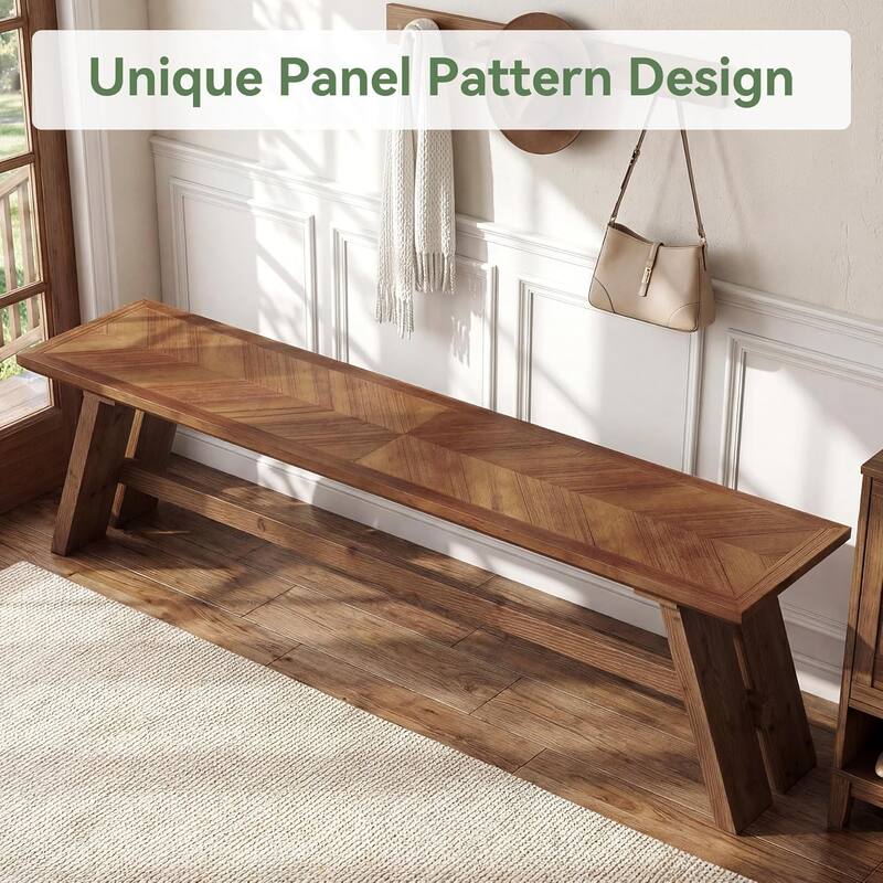 63 Inch Solid Wood Entryway Bench, Farmhouse Shoe Storage for Hallway, Mudroom - 62.99" W × 13.78" D × 17.72" H