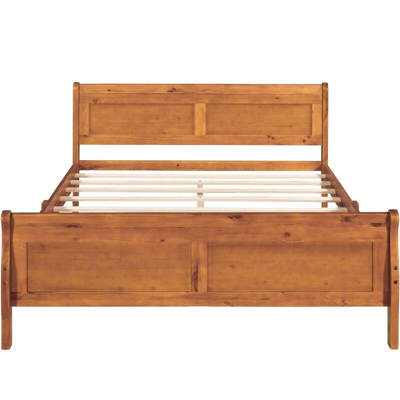 Classic Wood Platform Bed with Headboard & Footboard, Queen Bed Frame