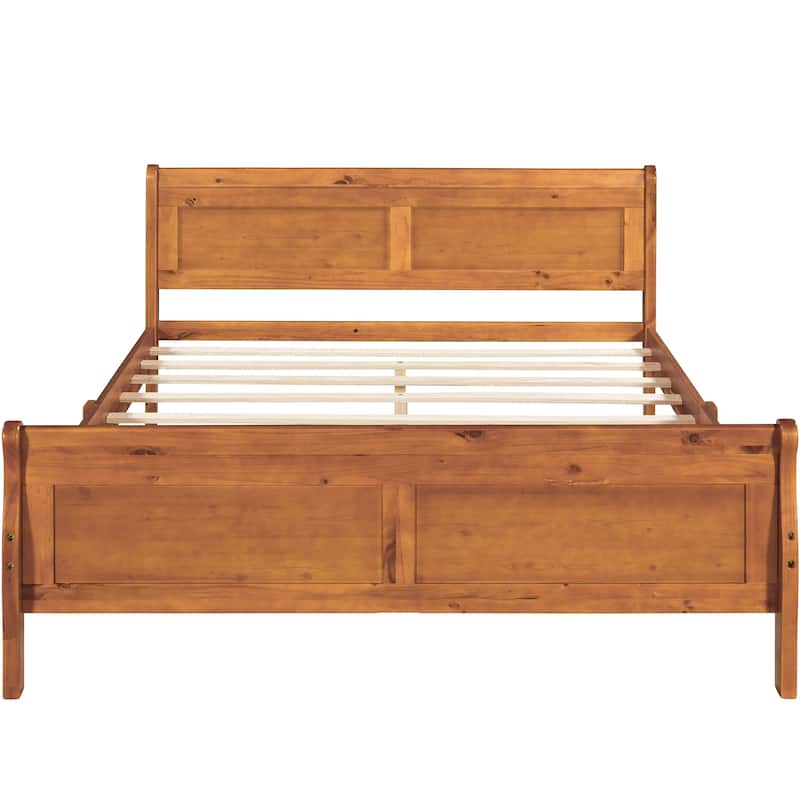Wood Platform Bed with Headboard and Wooden Slat Support