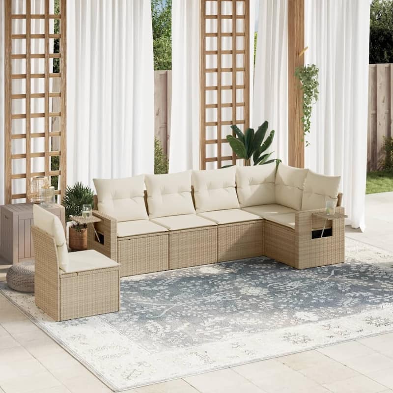 vidaXL Patio Sofa Set with Cushions Outdoor Conversation Furniture Poly Rattan - Beige - 24.4 x 33.5 x 27.2