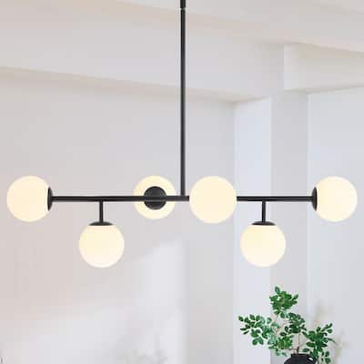 Harbridge 6-Light Black Modern Linear Chandelier with Globe Shades - 45.5''W