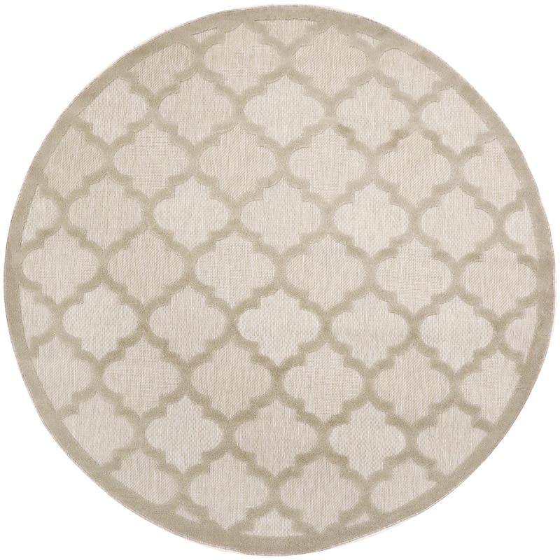 Nourison Easy Care Indoor/Outdoor Moroccan Trellis Area Rug - 8' x Round - Cream