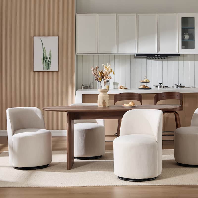 Set Of 1 Upholstered Barrel Chair, Mid Century Modern Round Linen Dining Chair, 360 Degree Swivel Side Chair for Dining Room