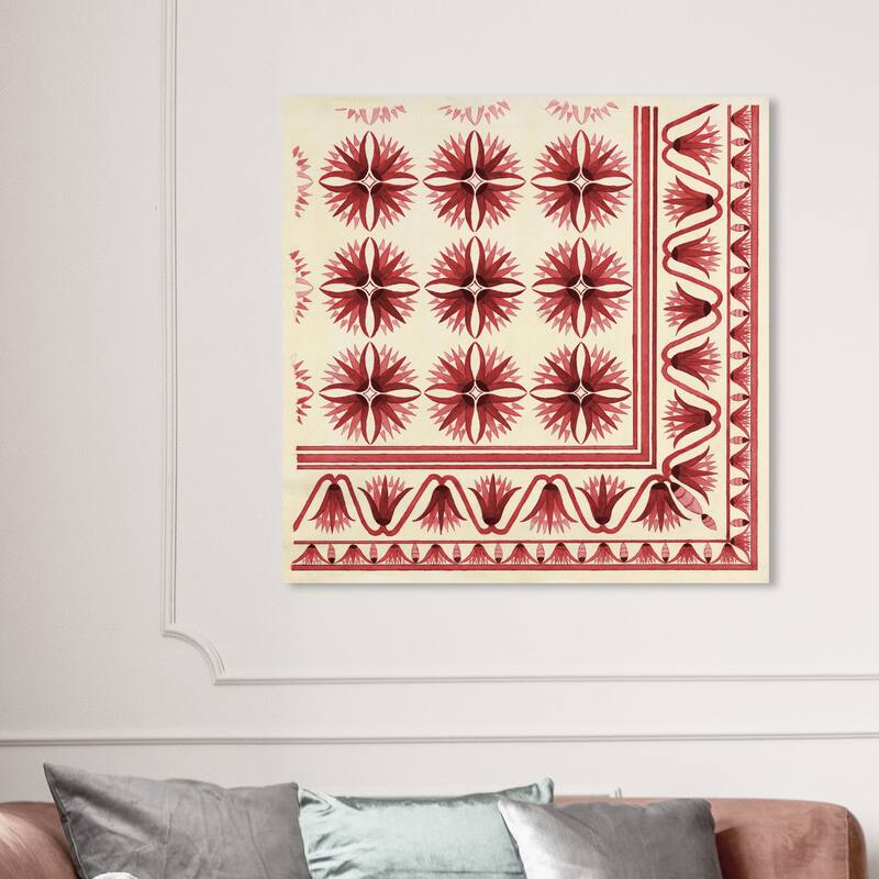 Wynwood Studio Canvas Abstract Floor Covering Red White and Cream White Traditional Wall Art Canvas Print - 40 x 40