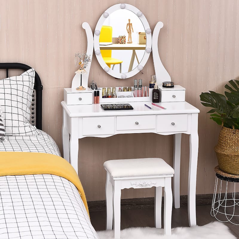 Vanity Table Set Makeup Dressing Table with 10 LED Lights