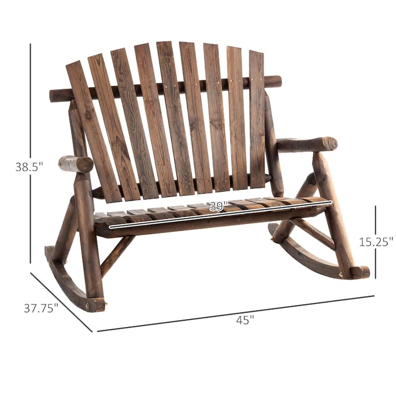 Outsunny 2-Person Wooden Adirondack Rocking with Slatted Design for Backyard, Porch, Poolside