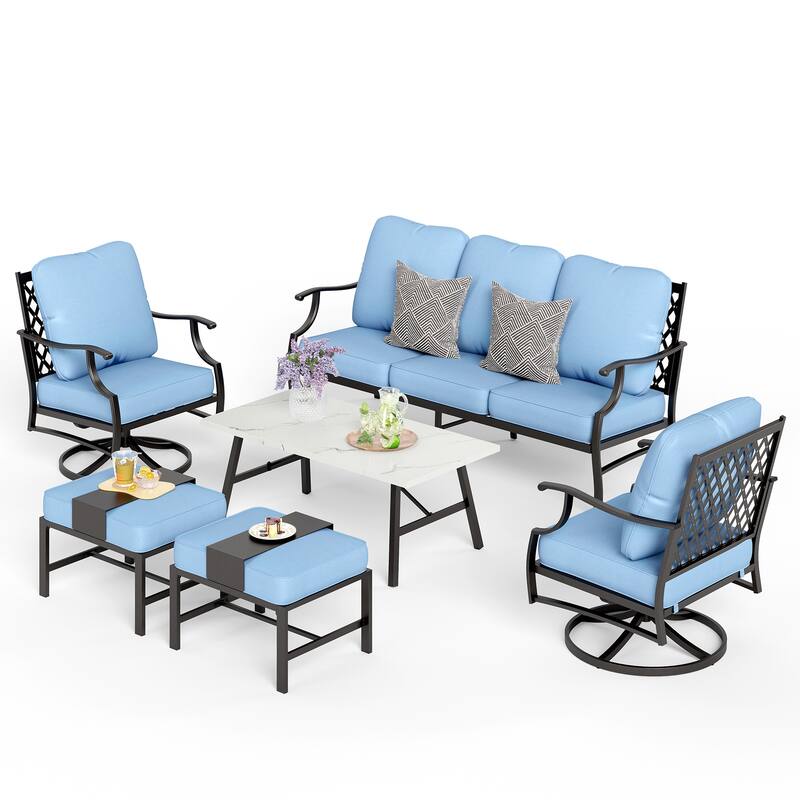 MAISON ARTS 6/7-Piece Patio Conversation Sets, Sofa Set with 2/4 x Single Chairs, 1 x 3-seater Sofa and Coffee Table/Ottomans