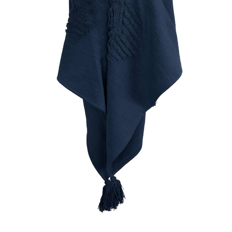 HomeRoots 50" X 60" Blue Cotton Woven Ikat Throw Blanket with Tassels