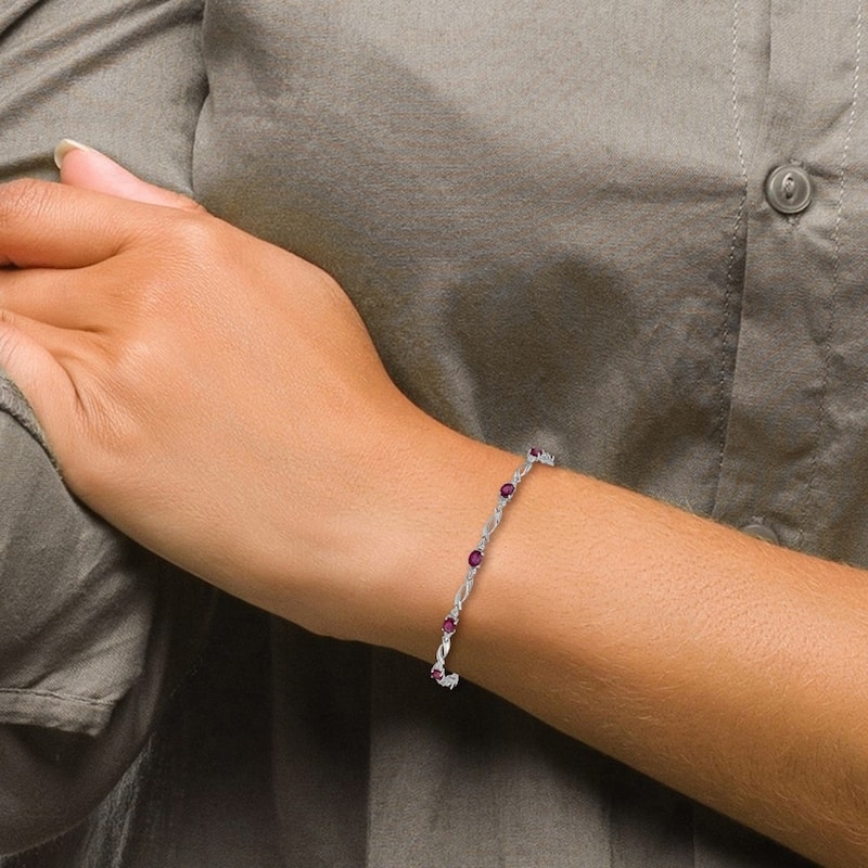 Curata 14k White Gold With Diamond and Composite Ruby Gemstone Bracelet