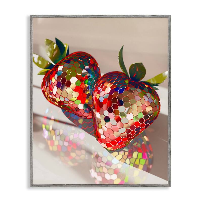 Stupell Reflecting Disco Strawberries Framed Giclee Art Design By Arlington Prints - 11 x 14 - Grey
