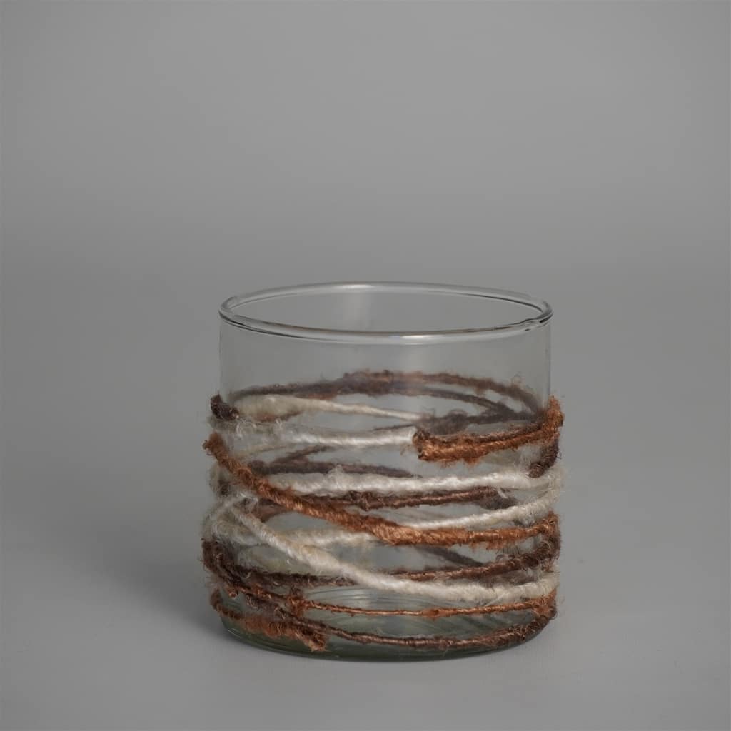 Votive Wrapped in Fabric Weaves Natural 3"x3"- A
