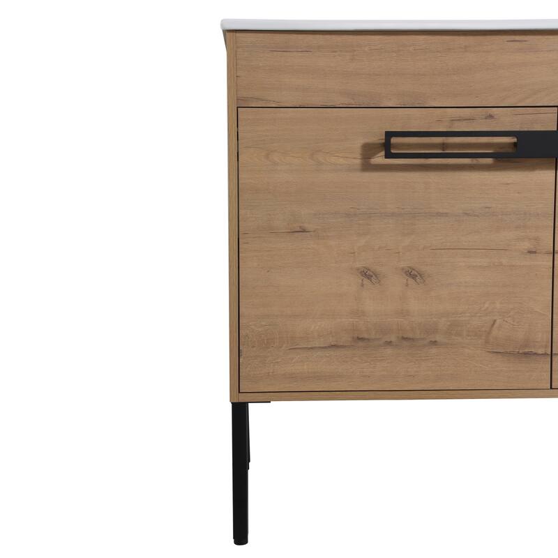 Bathroom Vanity with Ceramic Sink, Soft-Close Doors, Adjustable Shelf, Eco-Friendly Plywood - 36in L Plywood