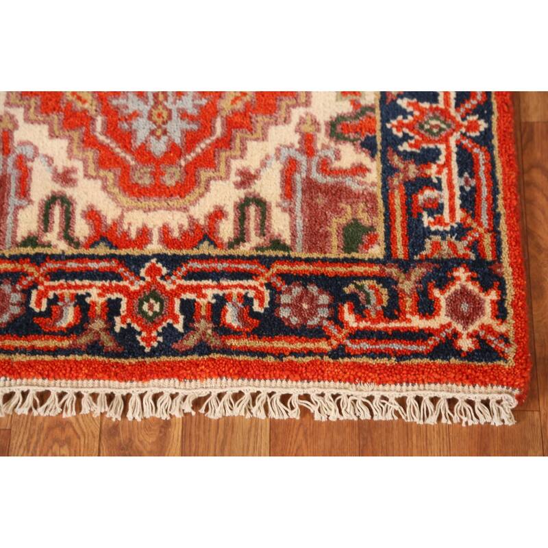 Geometric Heriz Serapi Indian Runner Rug Handmade Orange Wool Carpet - 2'5" x 9'11"