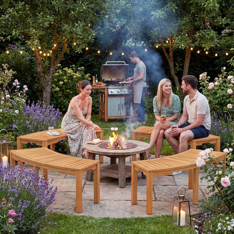 Costway 1/2/4 PCS Outdoor Curved Bench with Slatted Seat Wrap Around - See Details