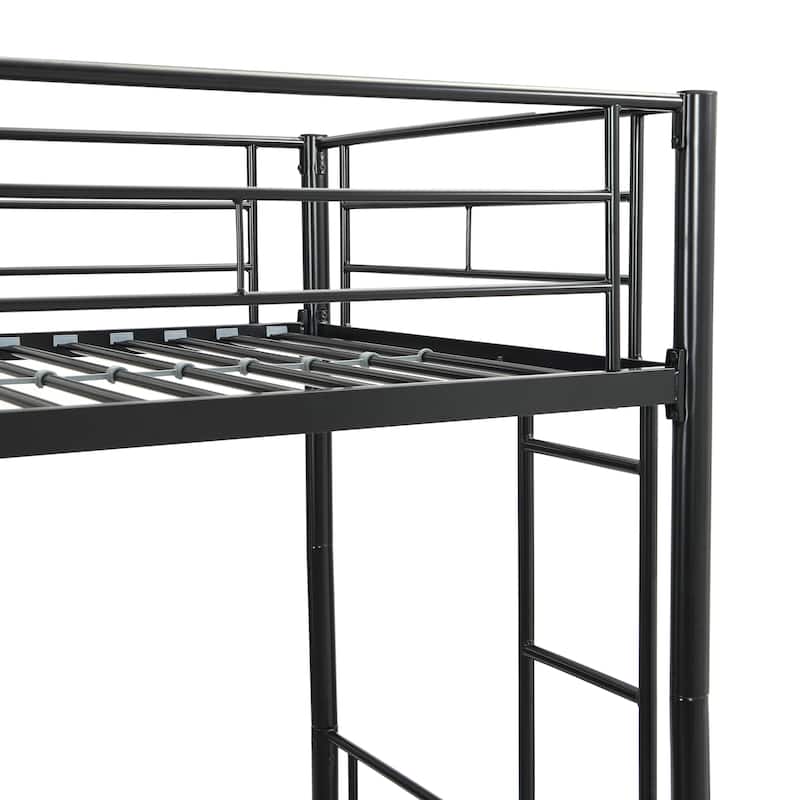 Twin over Twin Metal Bunk Bed with Trundle and Fence