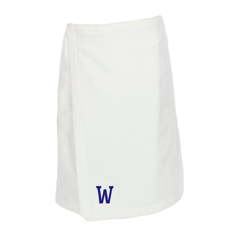 Authentic Hotel and Spa Turkish Cotton Terry Monogrammed White Men's Spa and Shower Towel Wrap - White/W