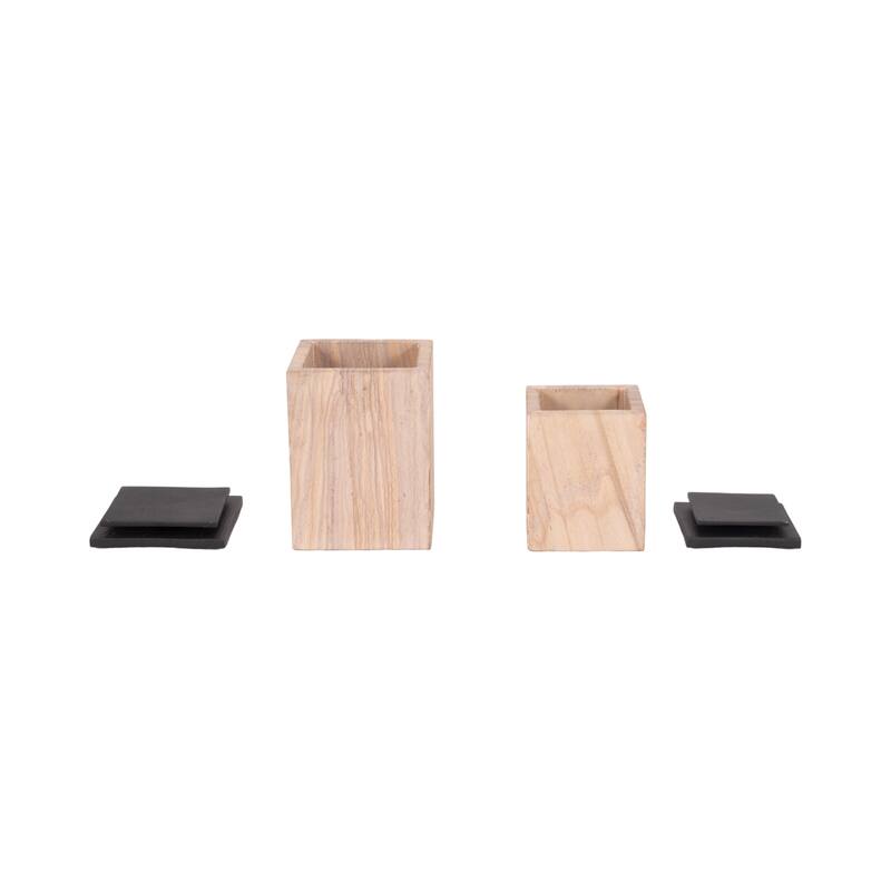 Sagebrook Home 8/9" Maverick Sandstone Boxes, Natural, 9"H, Set of 2 - 6" x 6" x 9"