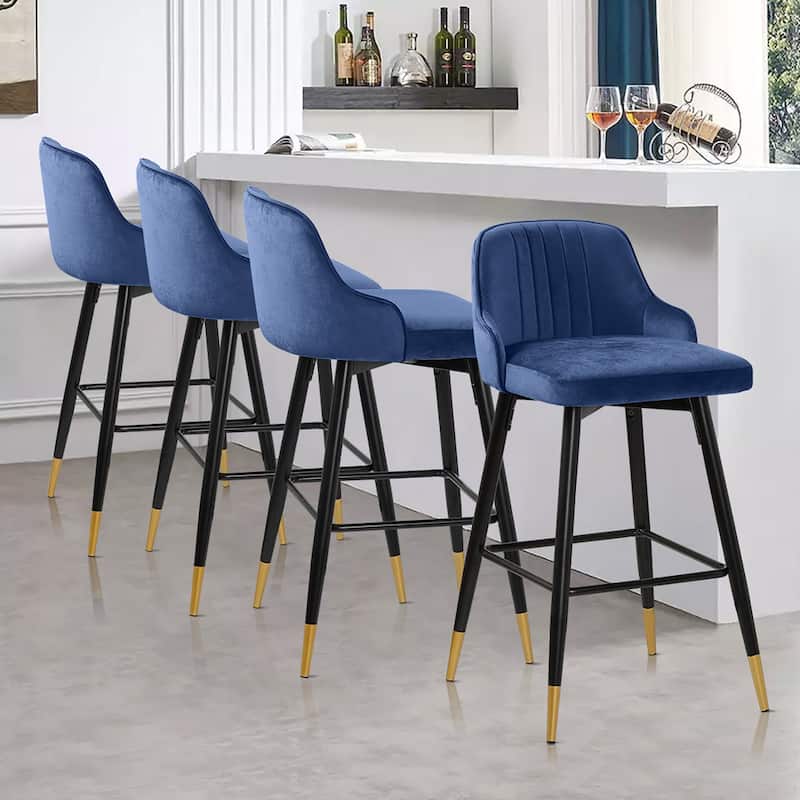 Modern Velvet Upholstered Swivel Counter/ Bar Stools Set of 2/4 - Set of 4 - Blue - Bar Height