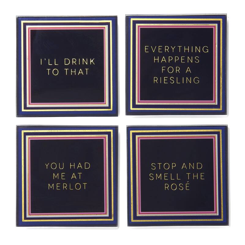Blue Set Of 4 Glass Coaster Set 4"D - 4 in. diameter