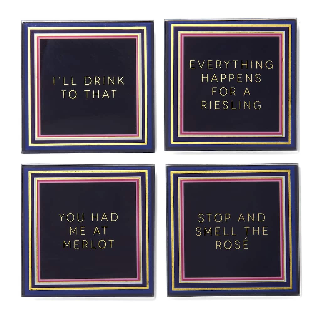Blue Set Of 4 Glass Coaster Set 4"D - 4 in. diameter