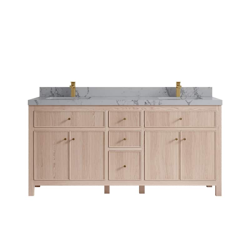Willow Collections 72 x 22 Sonoma White Oak Wood Double Sink Bathroom Vanity with Quartz or Marble Countertop