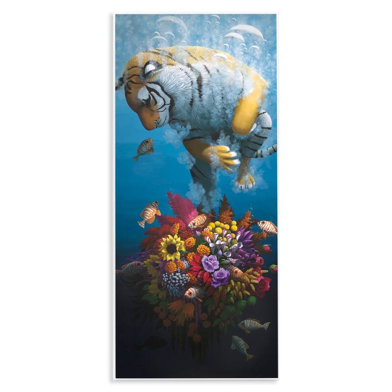 Stupell Curious Tiger & Underwater Bouquet Wall Plaque Art Design By Heather Gauthier - 7 x 17