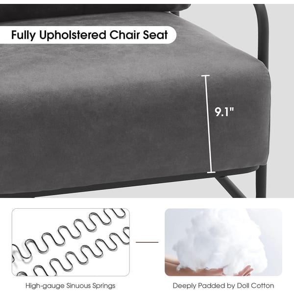 dimension image slide 4 of 6, MCombo set of 2 Modern Accent Armchair with Steel Legs, Leathaire fabric HQ102