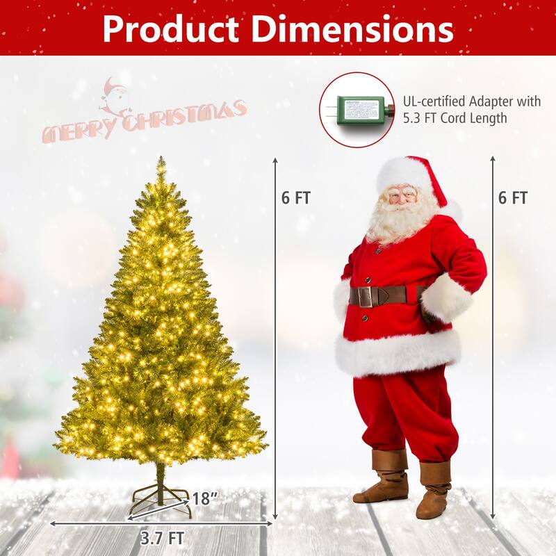 Gymax Artificial Christmas Tree w/990 Branch Tips 1000 Warm White LED