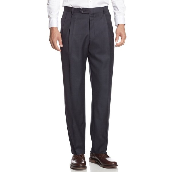 Berle Mens Super 100's Wool Gabardine Pleated Front Dress Pants 30 Charcoal