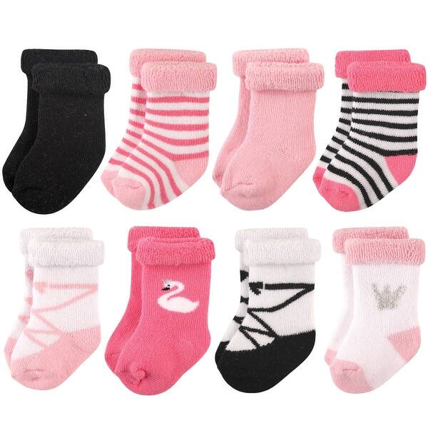 slide 1 of 1, Hudson Baby Infant Girl Cotton Rich Newborn and Terry Socks, Swan Swan - 0-6 Months