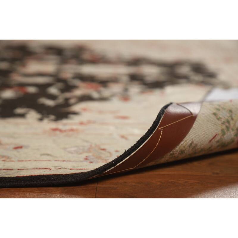Hand Knotted Oriental Wool & Silk Carpet Traditional Floral Black Tabriz Area Rug - 7' 1'' X 4' 10''