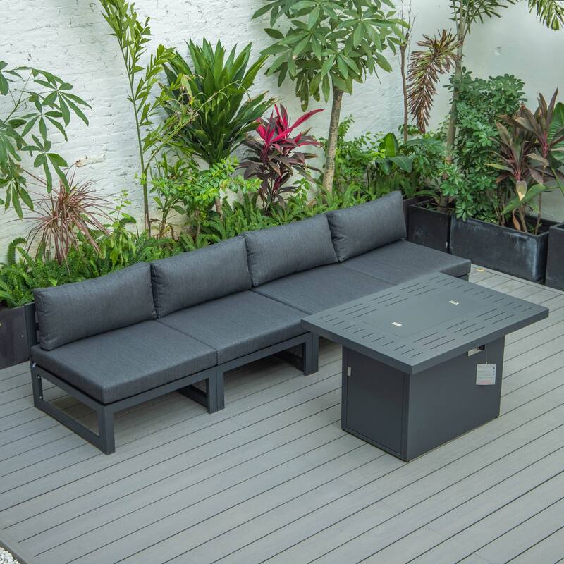 LeisureMod Chelsea 5-Piece Outdoor Patio Chairs and Fire Pit Table Set