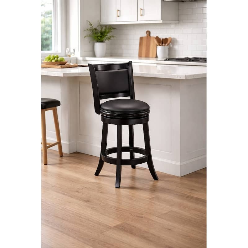 Augusta Wood Upholstered Swivel Counter Barstool - Black