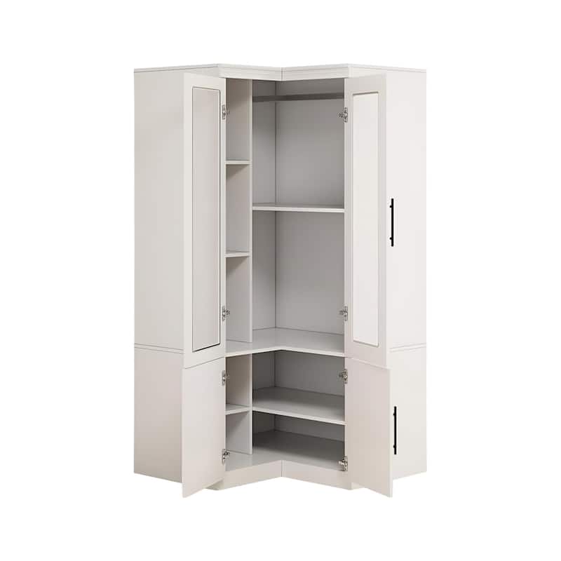 HomeRoots 71" White Wood Four Door Corner Combo Dresser