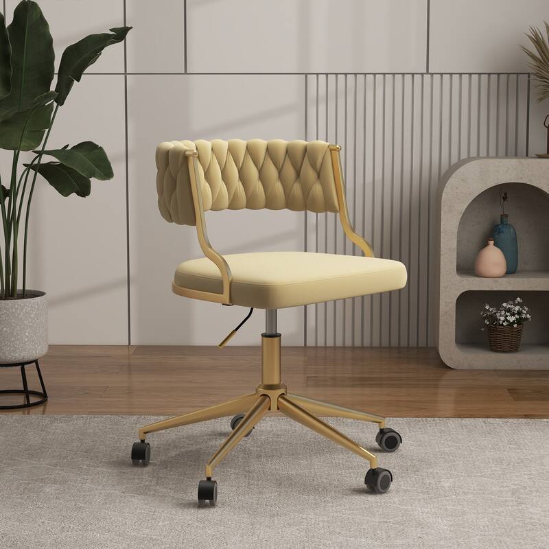 Velvet Home Desk Chair Office Swivel Chair with Wheels and Gold Base