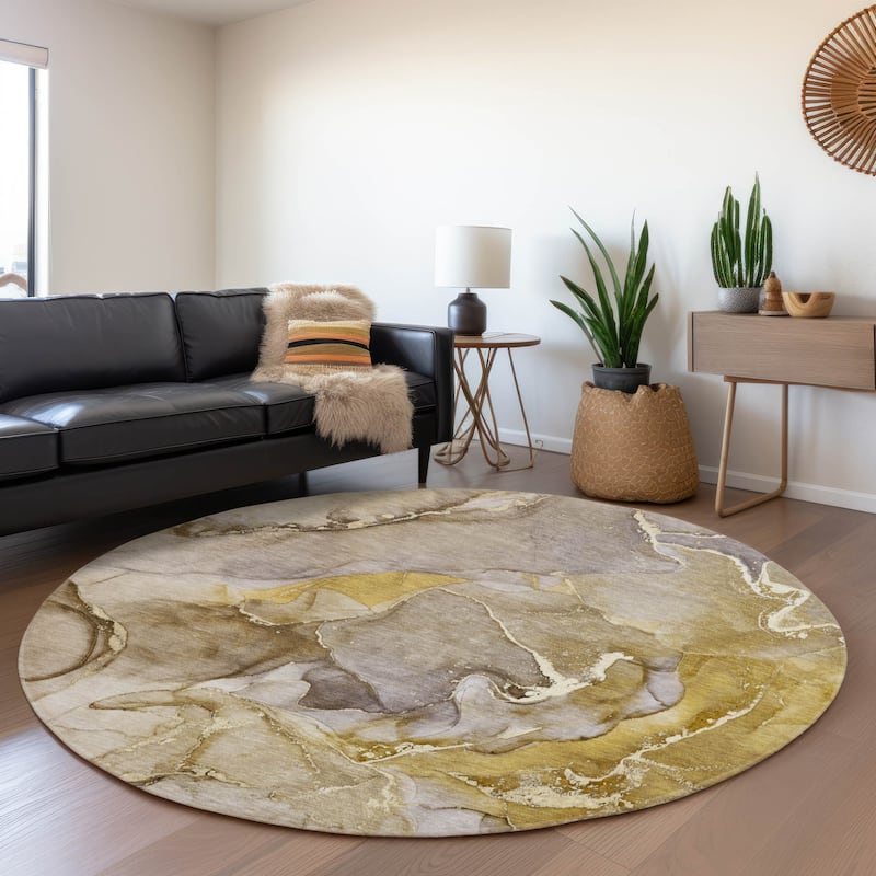 Premium Washable Super Soft Abstract Contemporary Mayfield Rug - Taupe - 8' x 8' - Round